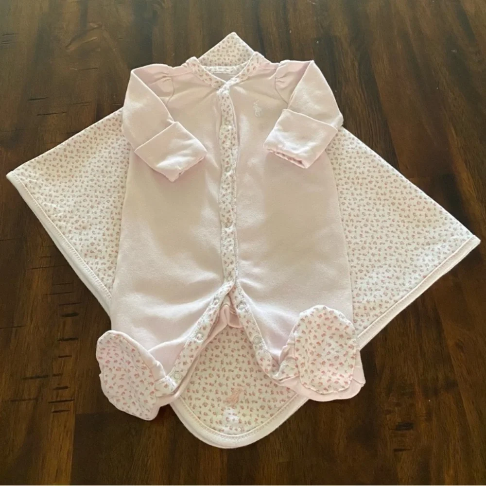Ralph Lauren Baby Layette Floral Print Two Pieces Baby Set